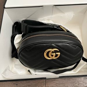 Calfskin Matelasse GG Marmont Belt Bag Black